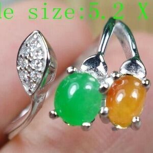 Certified Icy Green+Tawny 100% Natural A jadeite jade Ring S925 silver 戒指